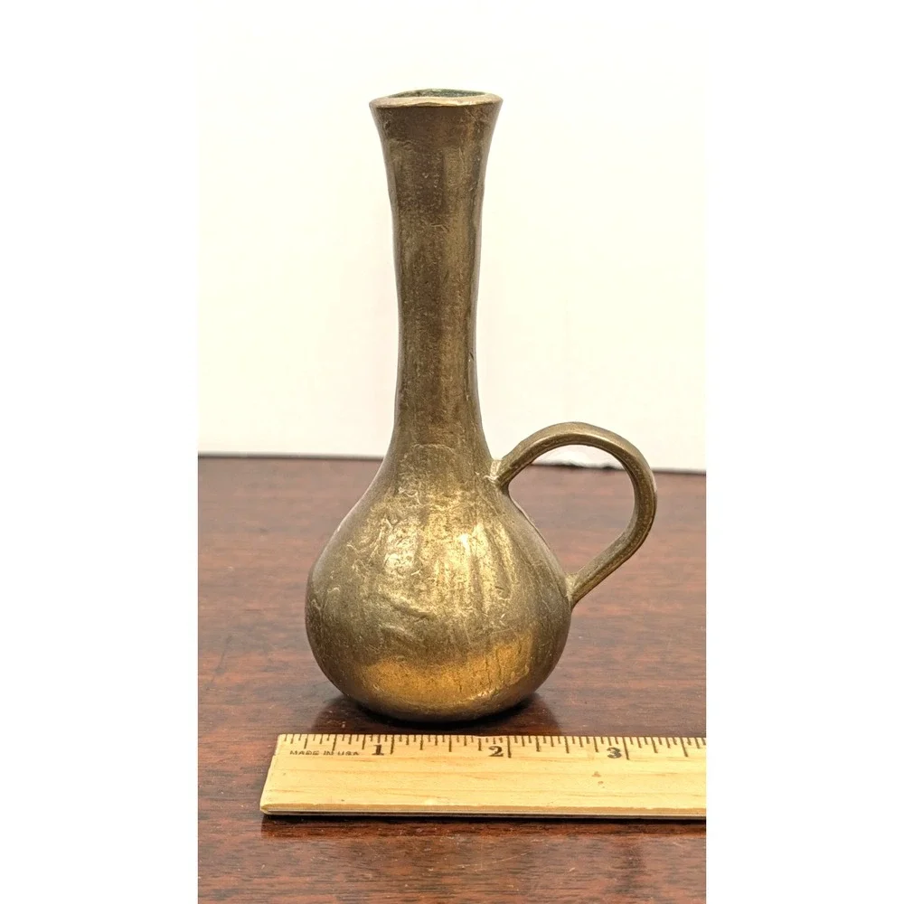Vintage Brass Bud Vase Pitcher Ewer Mid Century Modern Boho Minimalist 6in